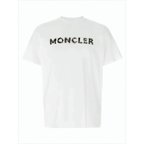 Moncler Short-Sleeve White Cotton T-Shirt With Bold Logo - NWT